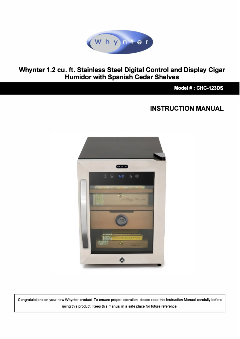 Page 1 de la notice Manuel utilisateur Whynter CHC-123DS