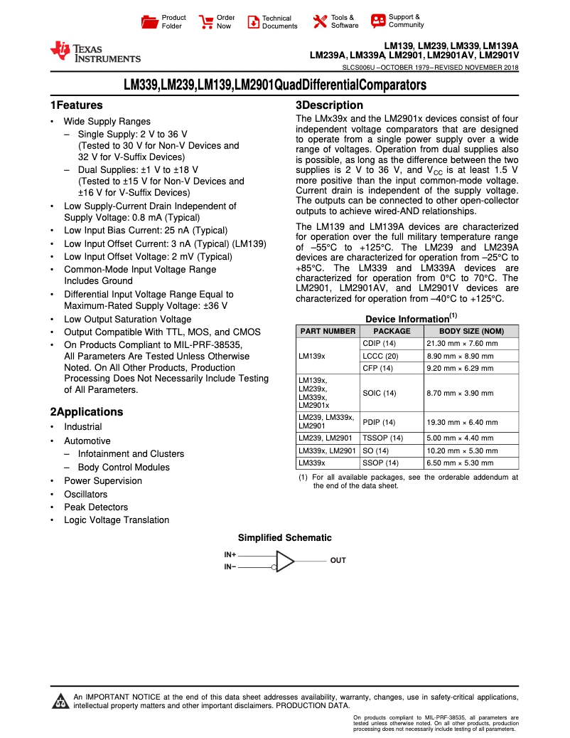 Page 1 de la notice Manuel utilisateur Texas Instruments LM2901N