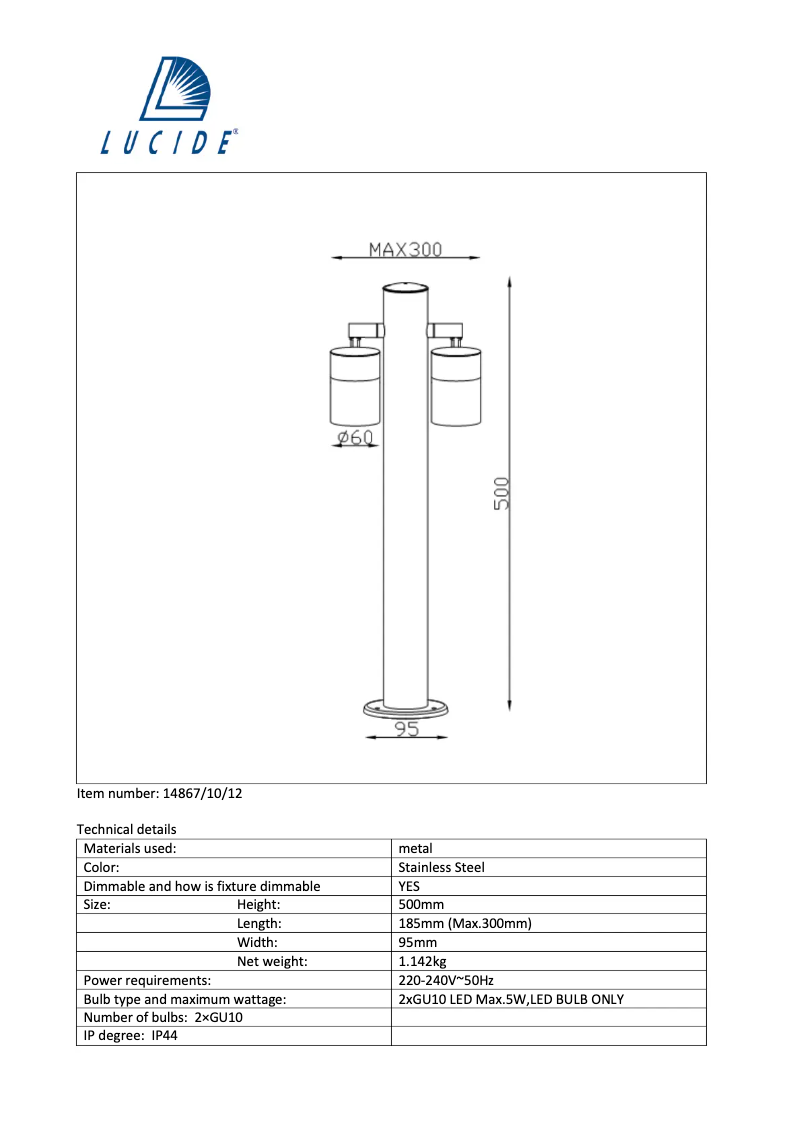 Page n°1 - Manuel utilisateur Lucide Arne 14867/10/12