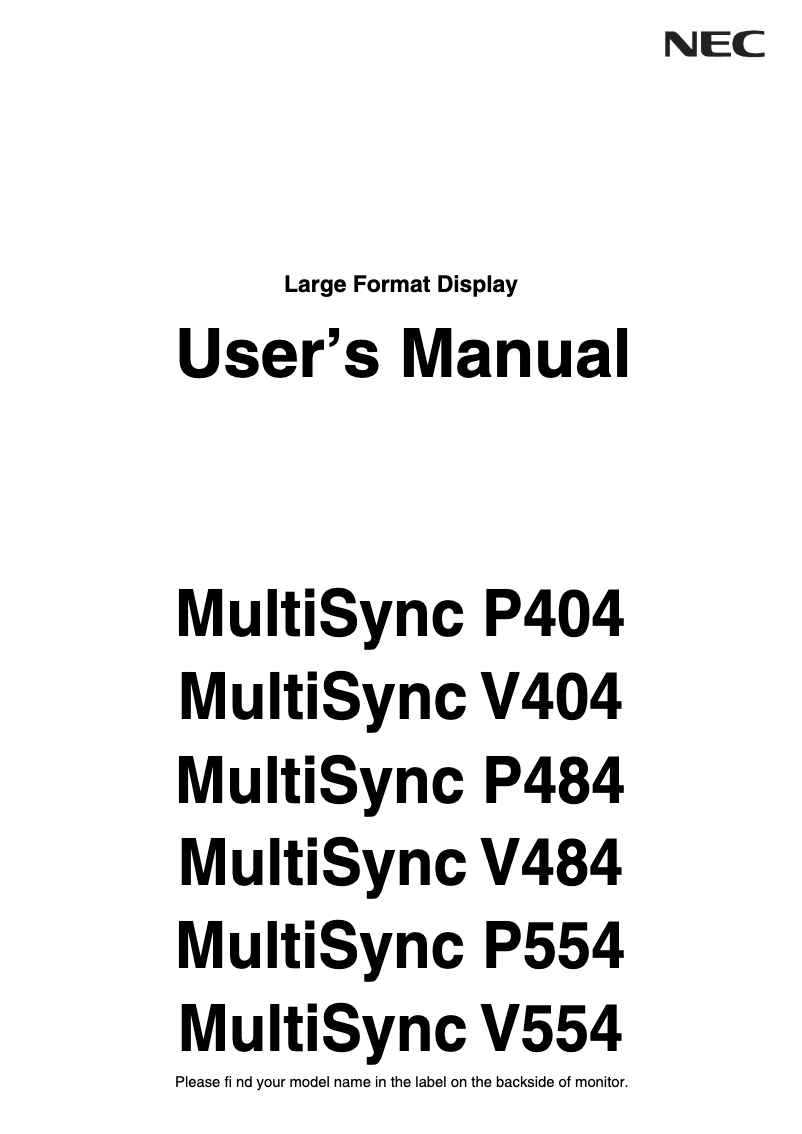 Page n°1 - Mode d'emploi NEC MultiSync V484 PG