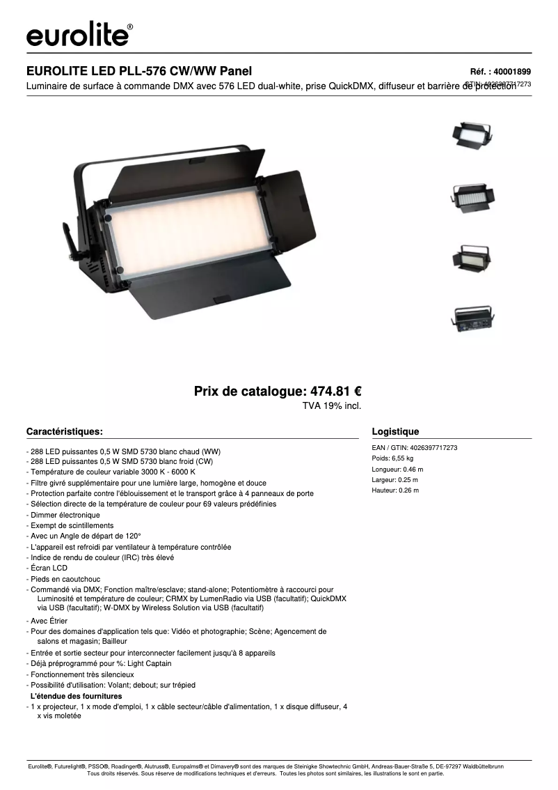 Page 1 de la notice Fiche technique Eurolite PLL-576 CW