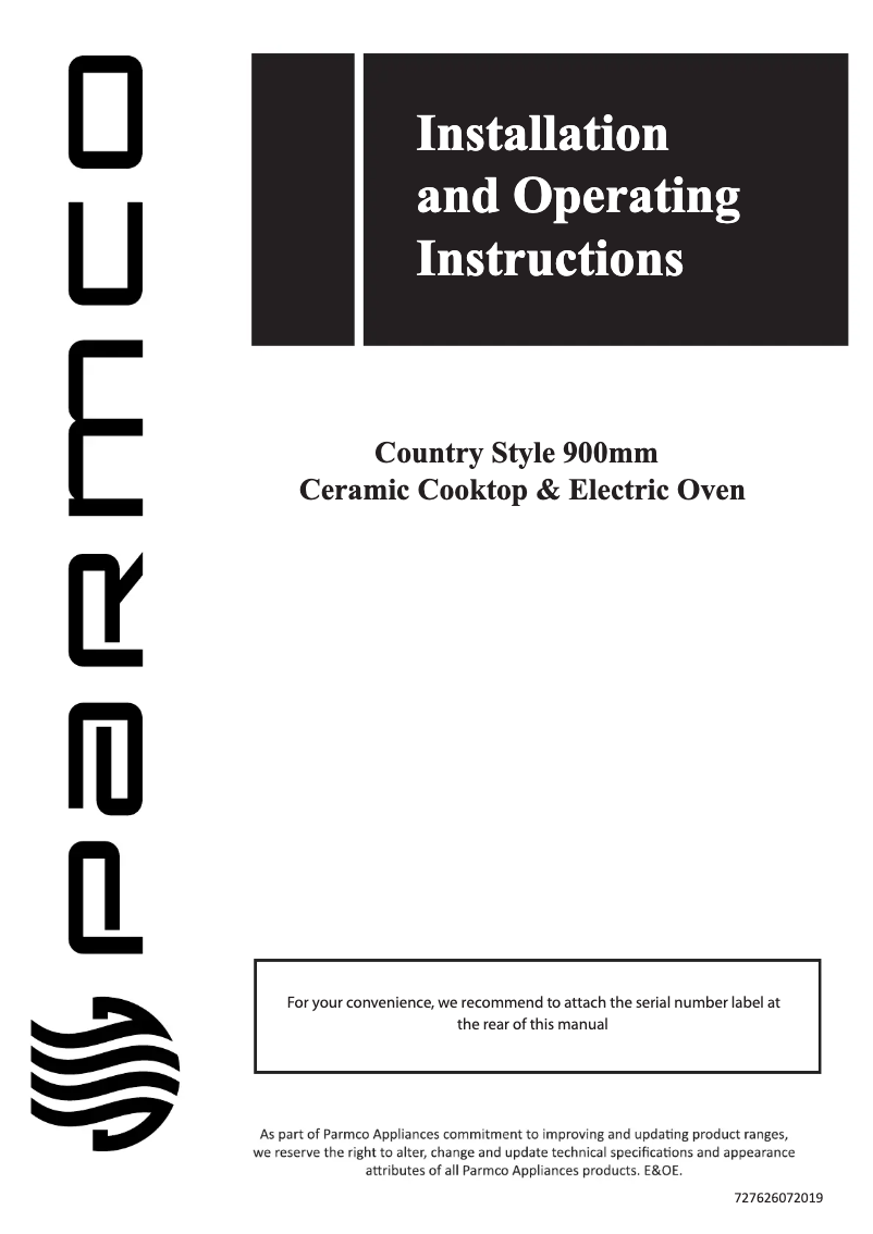 Page n°1 - Manuel utilisateur Parmco Country Style 900mm