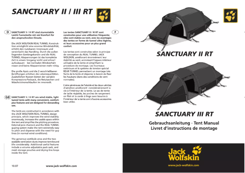 Image de la première page du manuel de l'appareil Sanctuary III RT