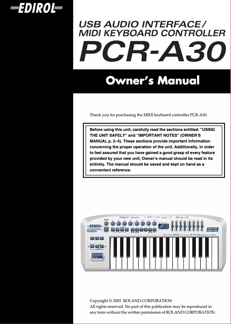 Page n°1 - Manuel utilisateur Roland PCR-A30