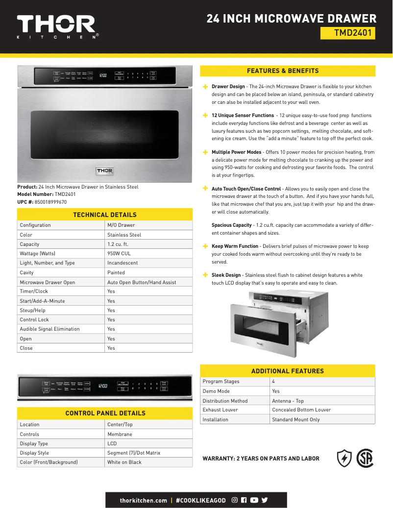Page 1 de la notice Fiche technique Thor TMD2401