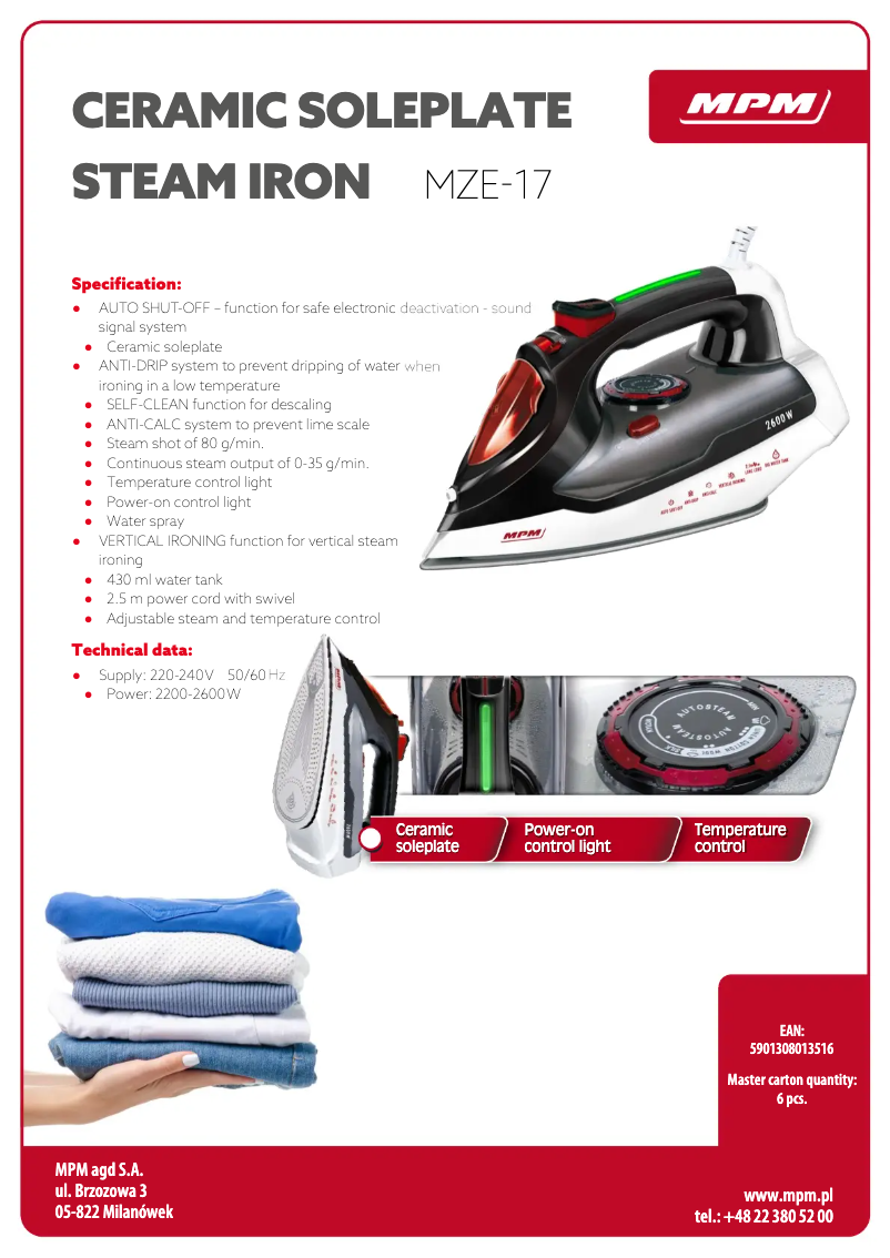 Página 1 del manual Ficha técnica MPM MZE-17