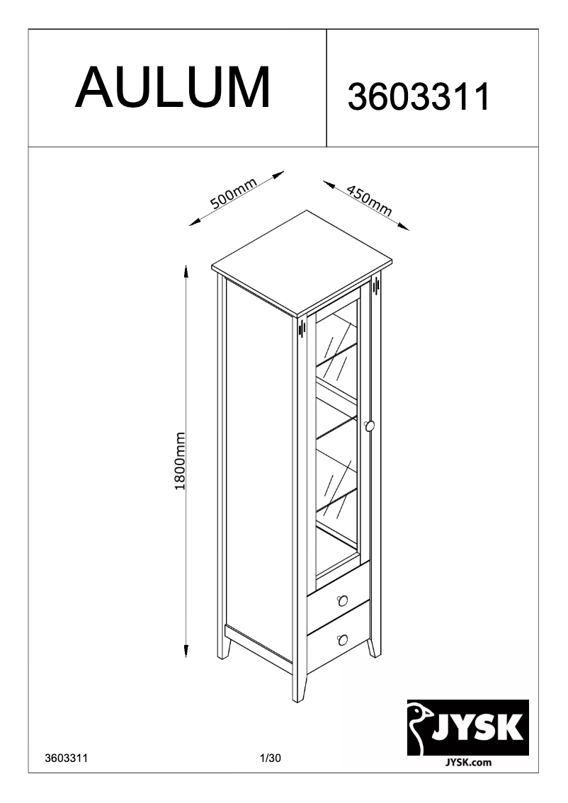 Page n°1 - Manuel utilisateur JYSK Aulum (50x180x45)