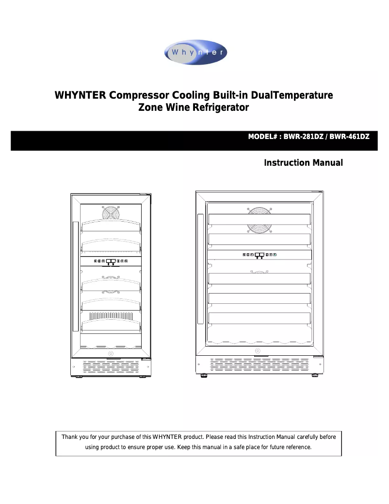 Page n°1 - Manuel utilisateur Whynter BWR-461DZ