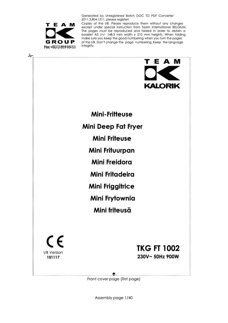 Página 1 del manual Manual de usuario Kalorik TKG FT 1002