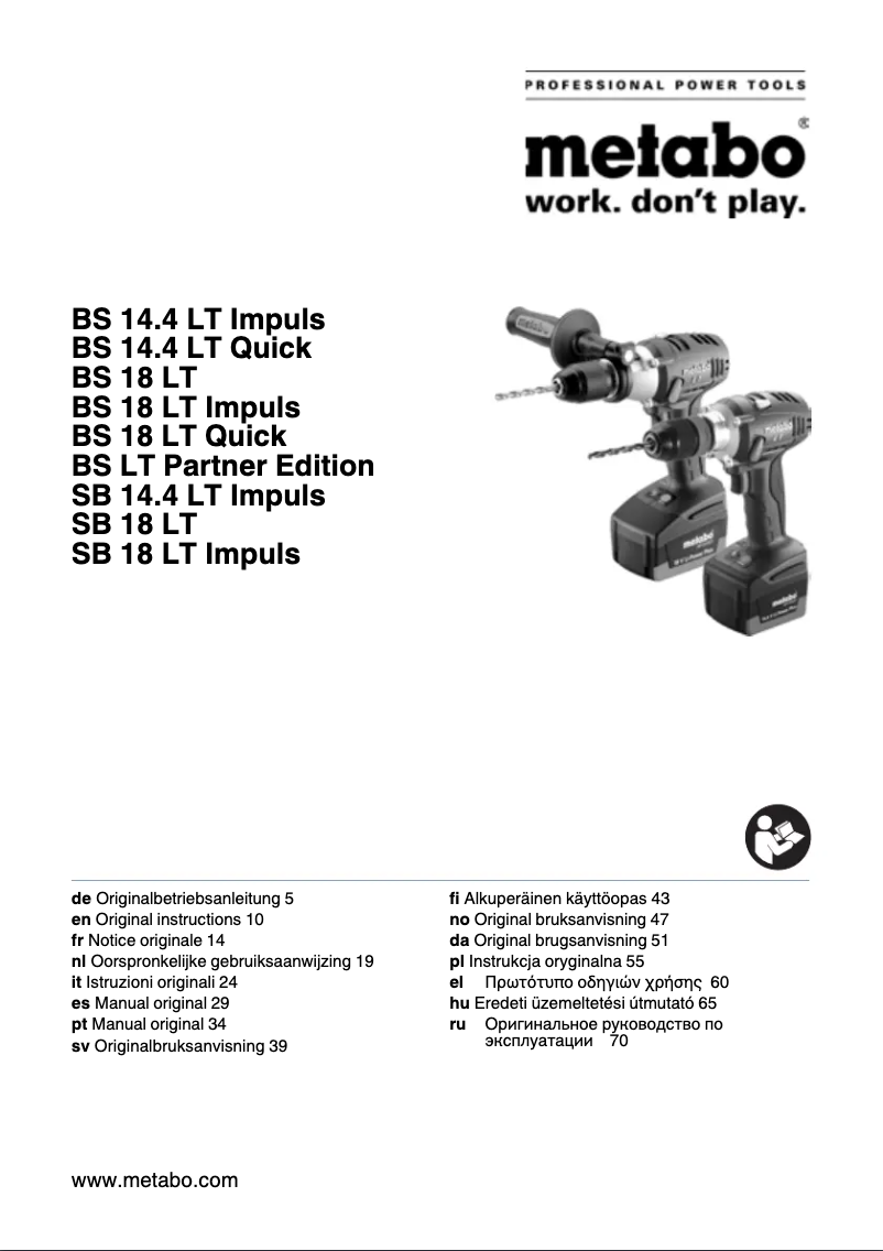 Page 1 de la notice Manuel utilisateur Metabo SB 18 L Mobile