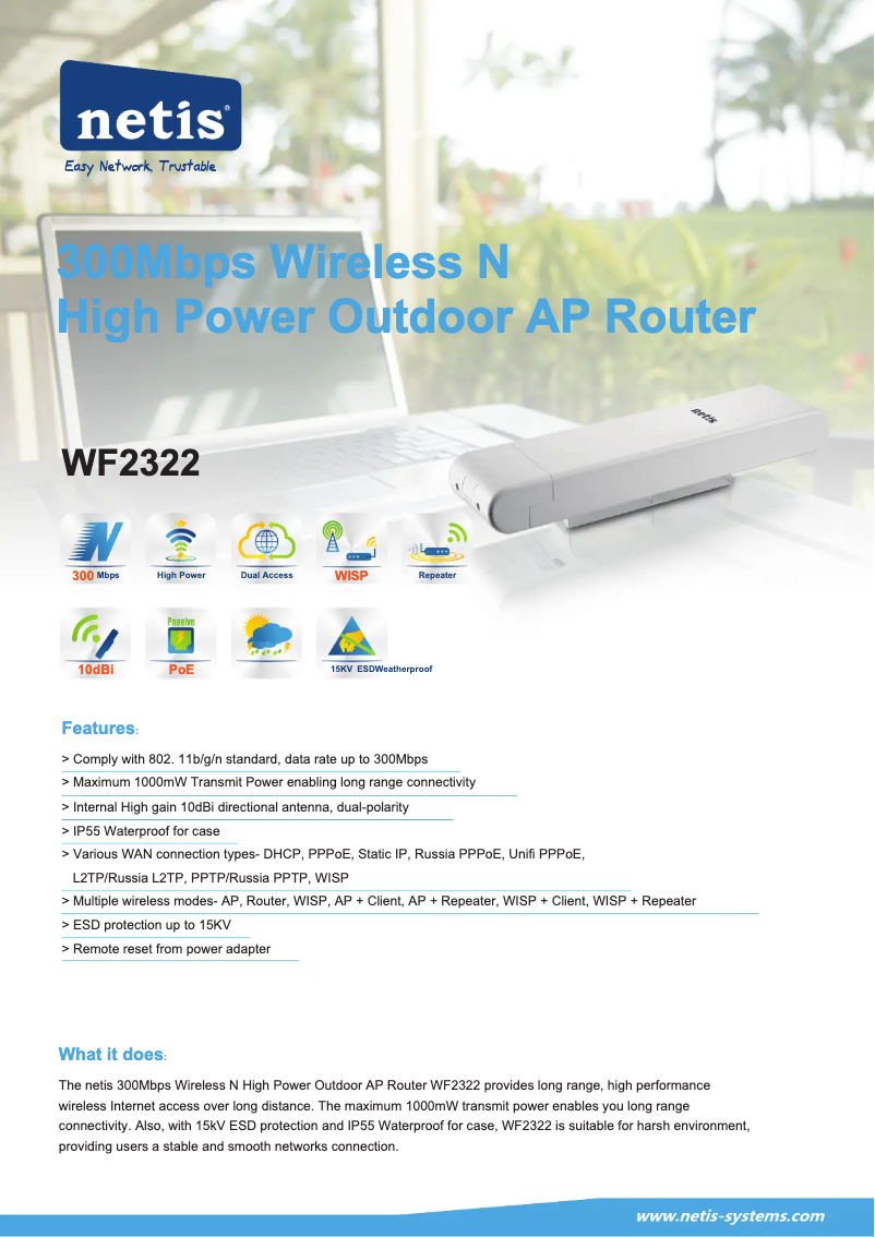 Page 1 de la notice Manuel utilisateur Netis WF2322
