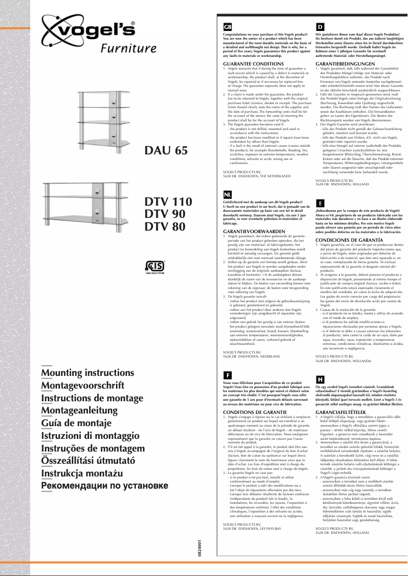 Page n°1 - Manuel utilisateur Vogel's DTV 90