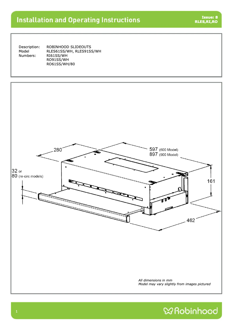Page n°1 - Instructions / montage Robinhood RLES91SS/WH