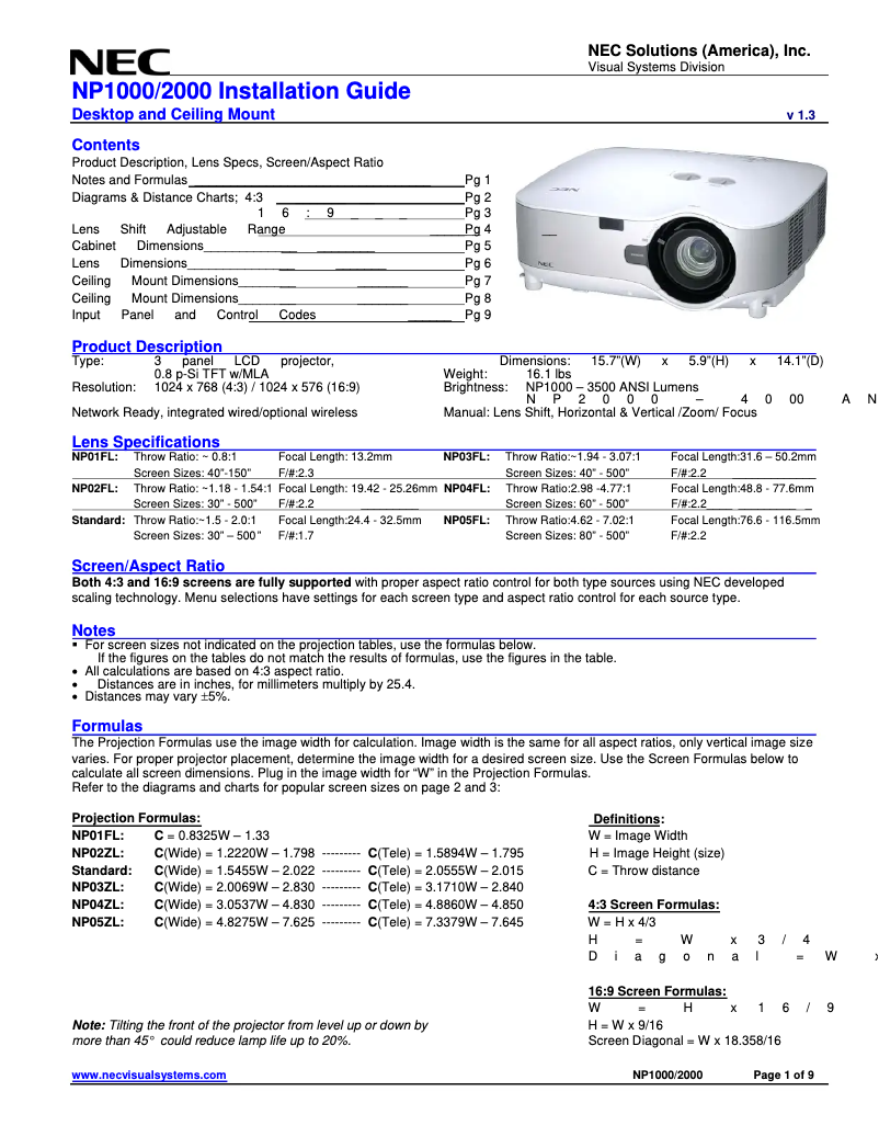 Image de la première page du manuel de l'appareil NP2000