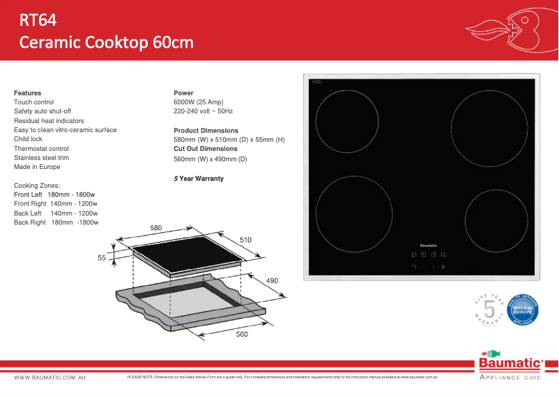 Página 1 del manual Ficha técnica Baumatic RT64