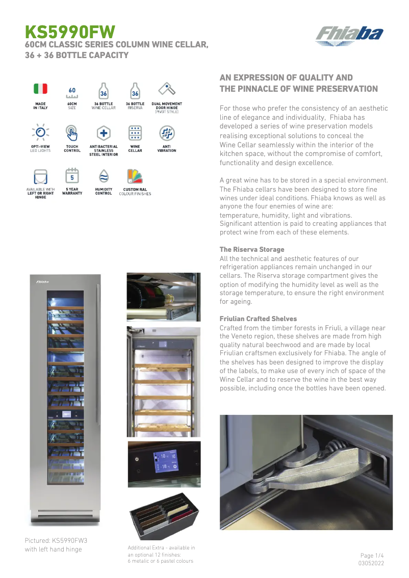 Page 1 de la notice Fiche technique Fhiaba KS5990FW3A