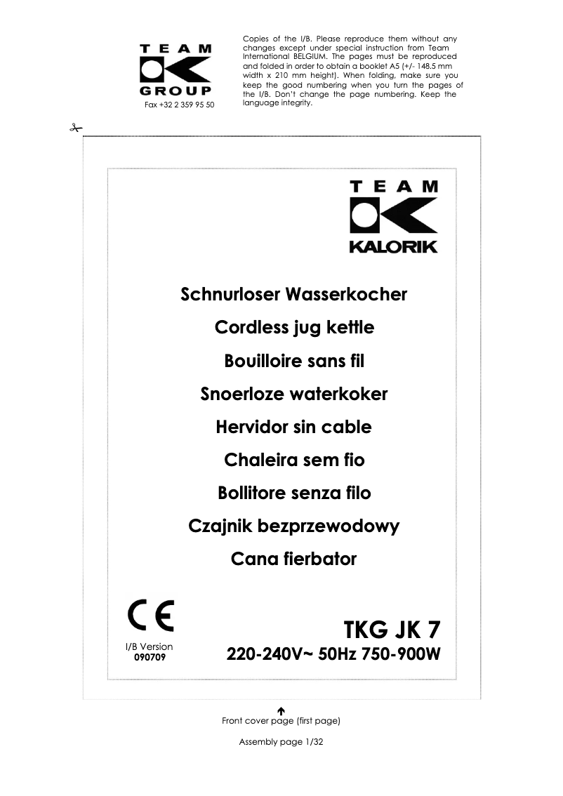 Image de la première page du manuel de l'appareil TKG JK 7