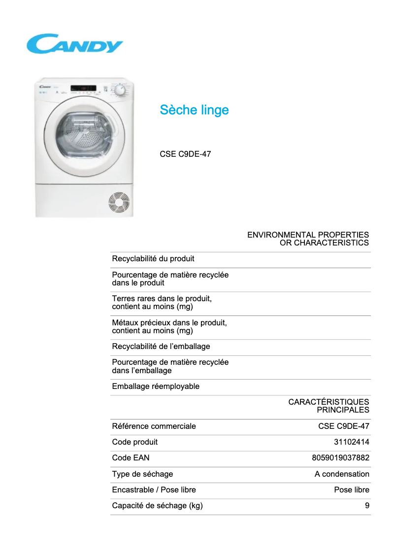 Image de la première page du manuel de l'appareil CSE C9DE-47