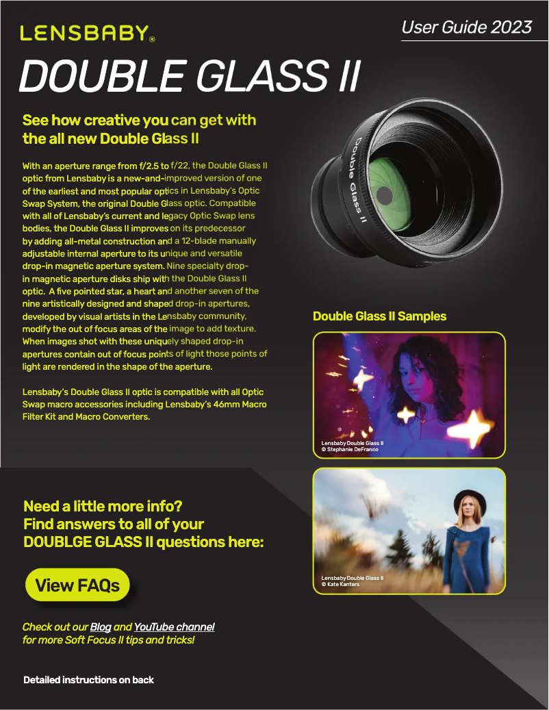 Page 1 de la notice Manuel utilisateur Lensbaby Double Glass II