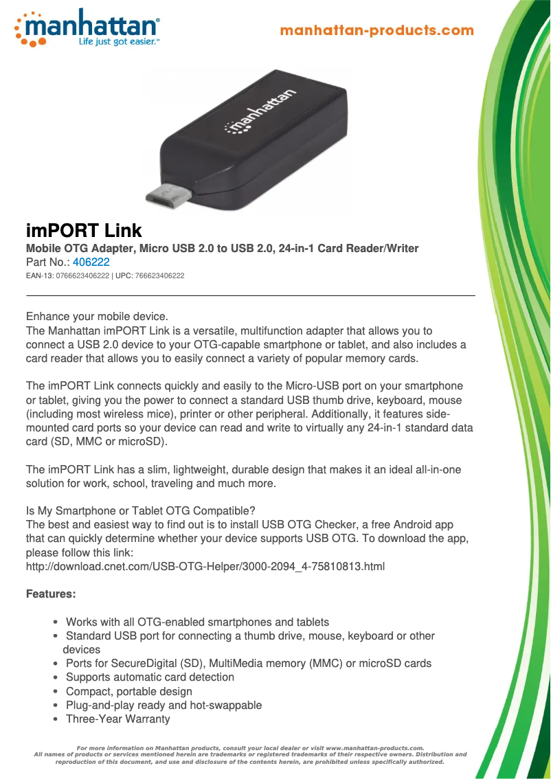 Page 1 de la notice Fiche technique Manhattan 406222