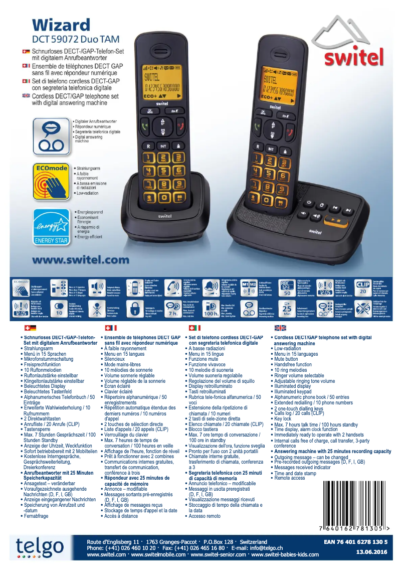 Página 1 del manual Ficha técnica Switel DCT59072