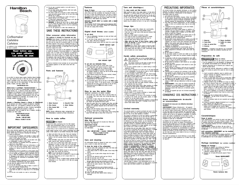 Page 1 de la notice Manuel utilisateur Hamilton Beach 49467