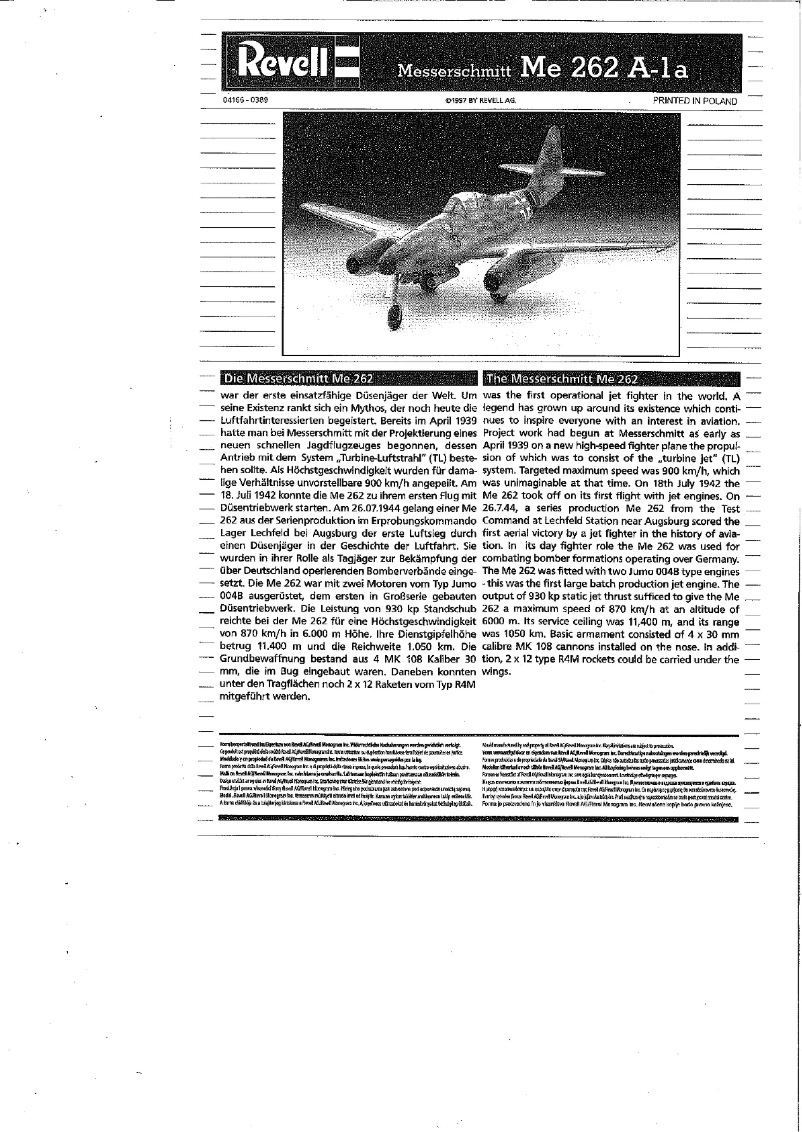 Image de la première page du manuel de l'appareil Me 262 A1a