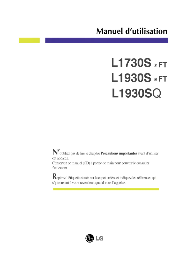 Page n°1 - Manuel utilisateur LG L1930BSFT