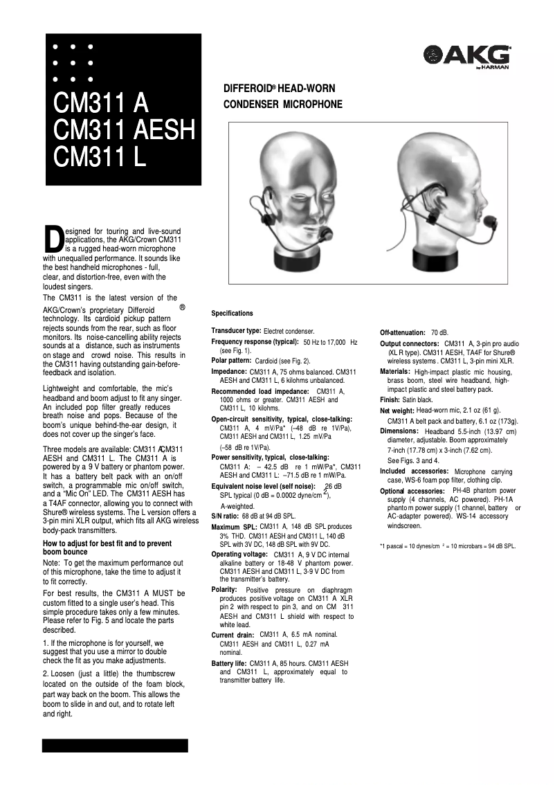 Page n°1 - Manuel utilisateur AKG CM311 L