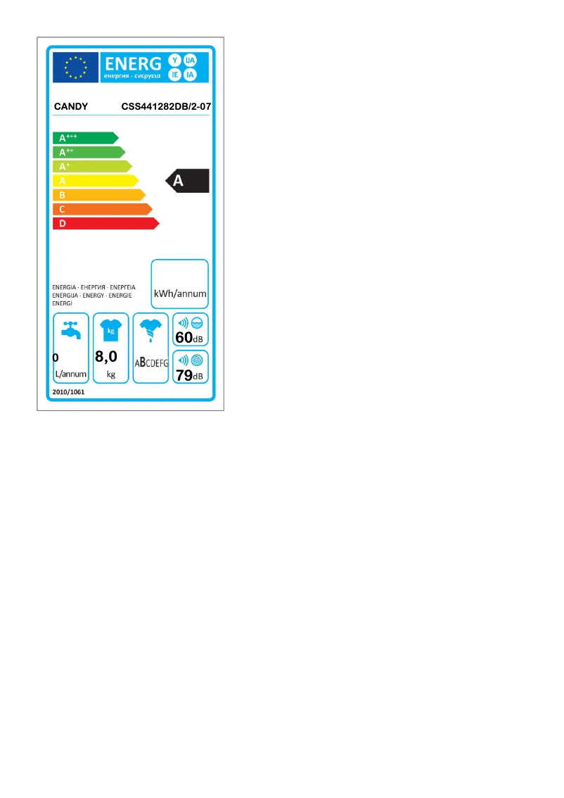 Page n°1 - Label énergétique Candy CSS441282DB/2-07