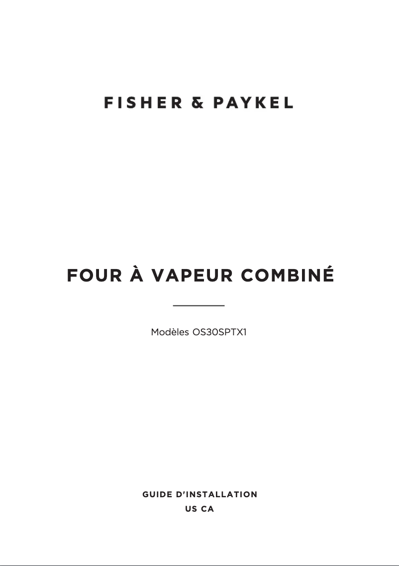 Page 1 de la notice Guide d'installation Fisher & Paykel OS30SPTX1