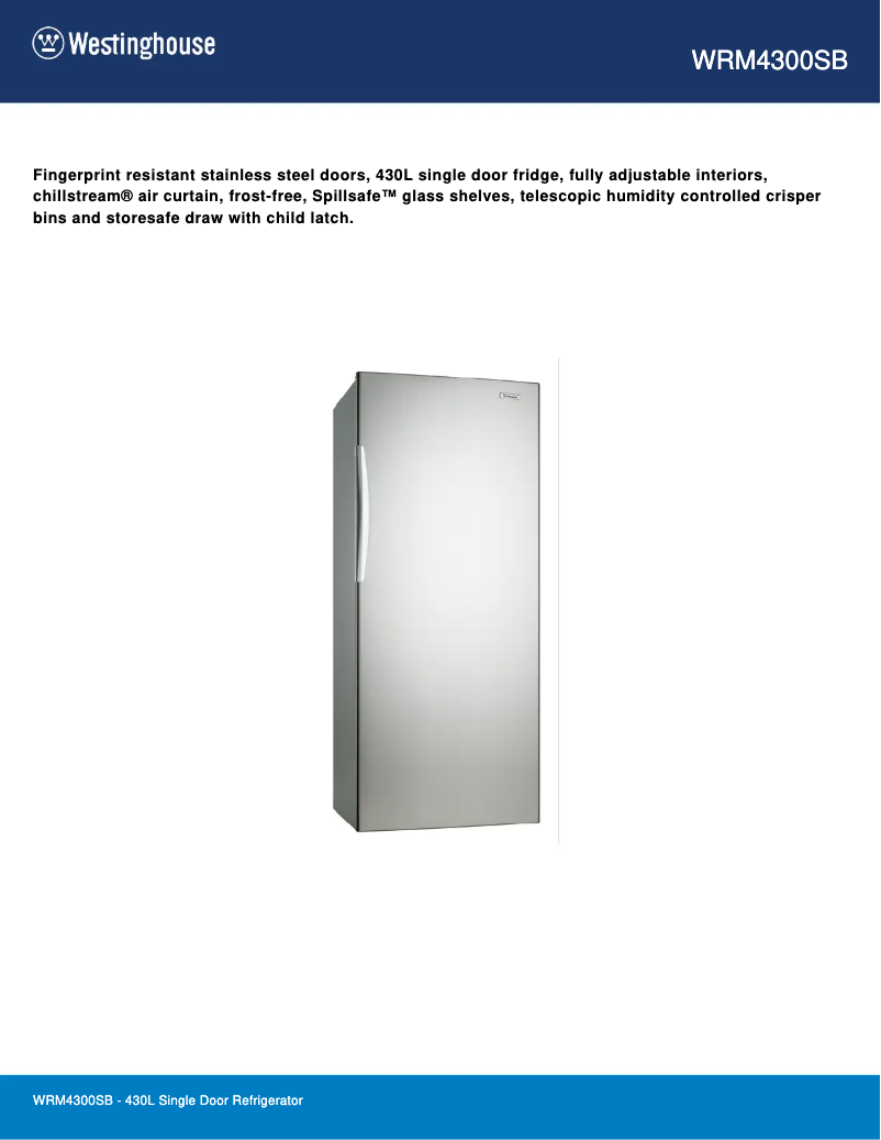 Page n°1 - Fiche technique Westinghouse WRM4300SB