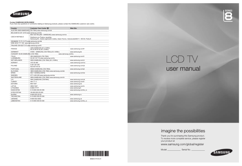 Page n°1 - Manuel utilisateur Samsung LE52A856S1M