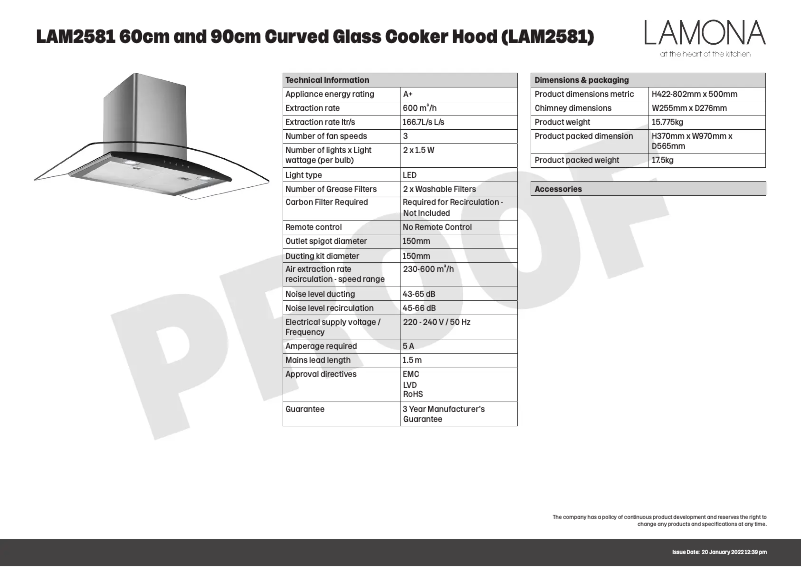 Page n°1 - Fiche technique Lamona LAM2581