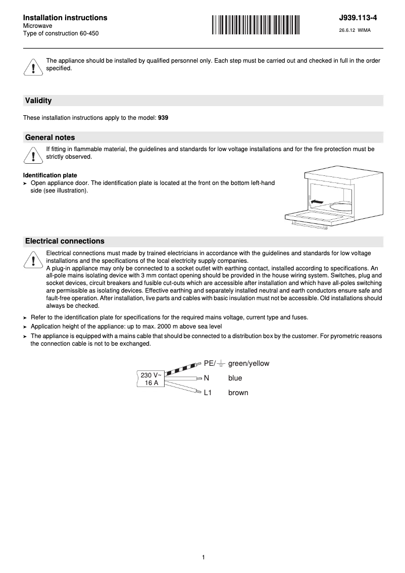 Image de la première page du manuel de l'appareil MWCXSL60