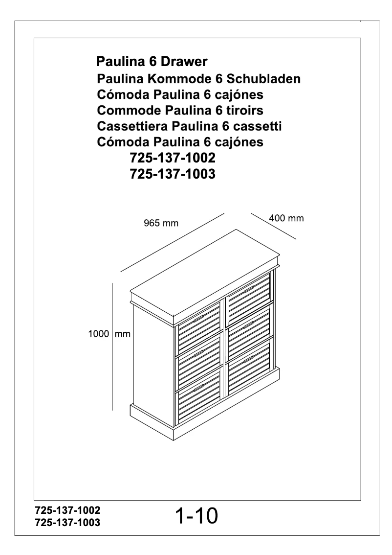 Image de la première page du manuel de l'appareil Paulina (100x40x96.5)