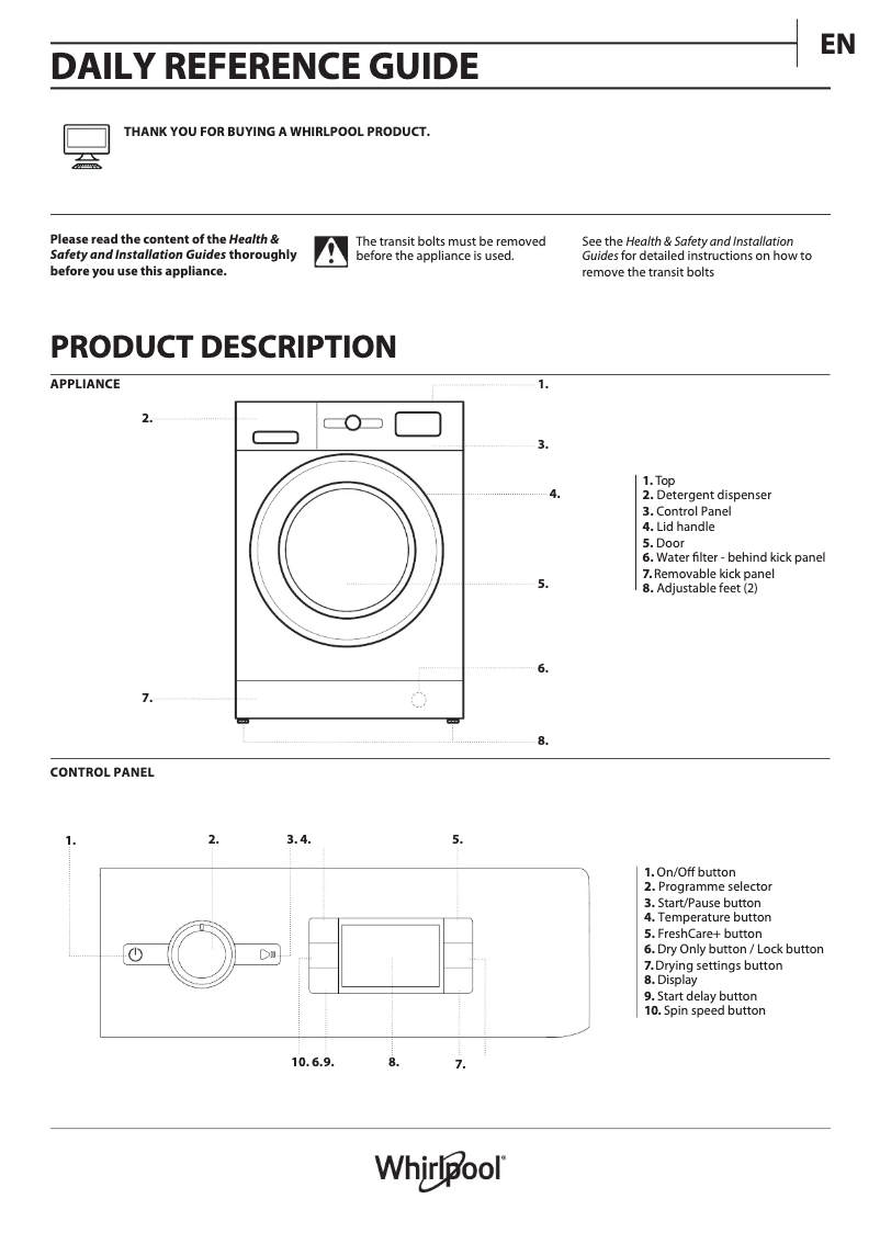 Image de la première page du manuel de l'appareil FWDG86148W UK N
