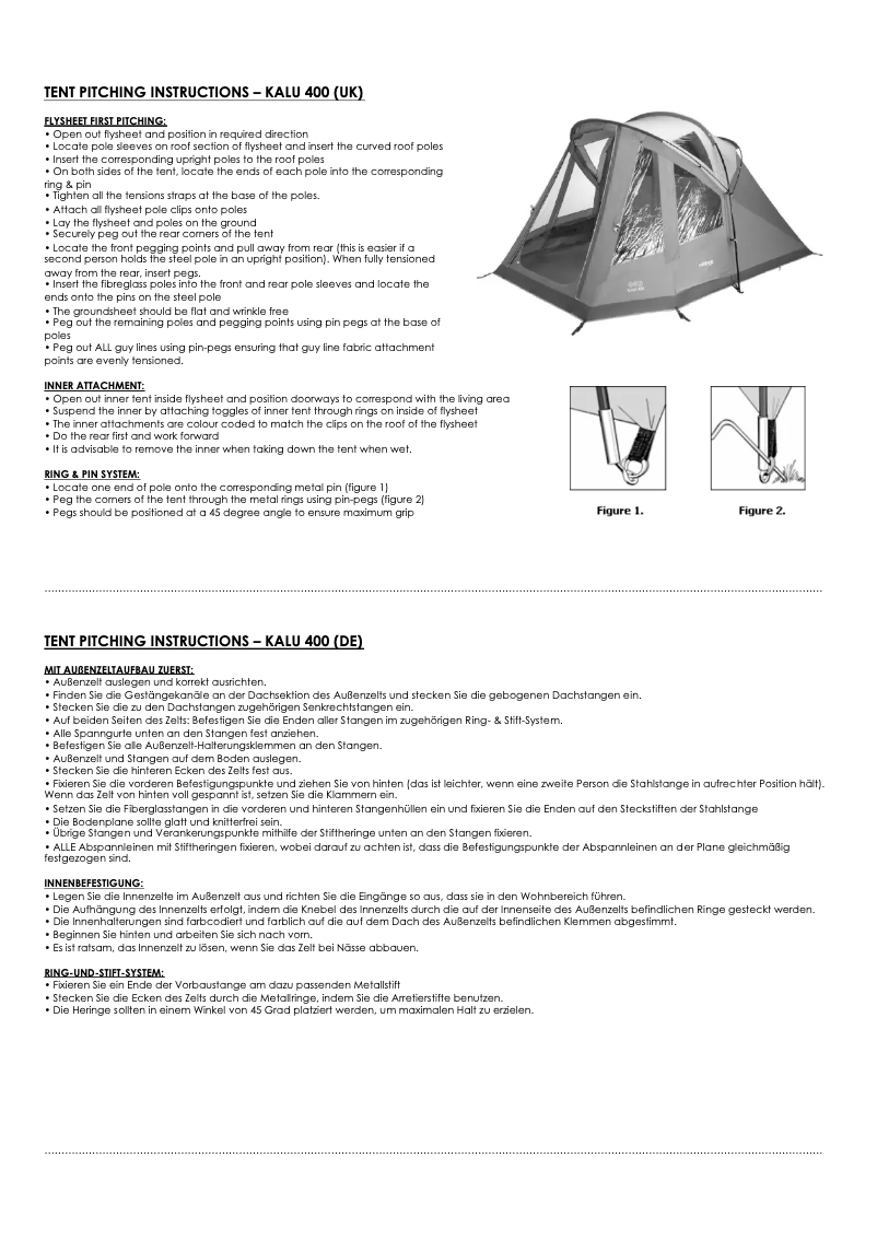 Page 1 de la notice Manuel utilisateur Vango Kalu V 400