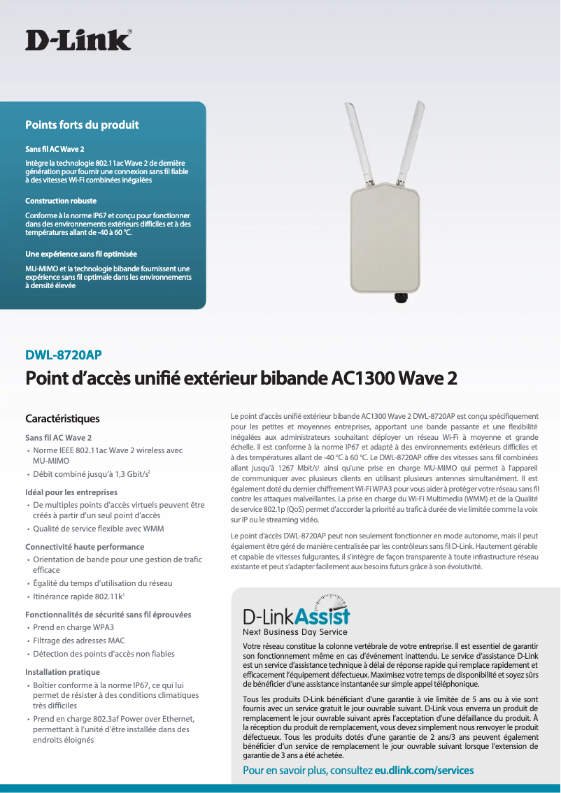 Page 1 de la notice Fiche technique D-Link DWL-8720AP