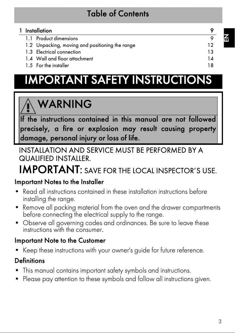 Page n°1 - Guide d'installation Smeg SPR30UIMX