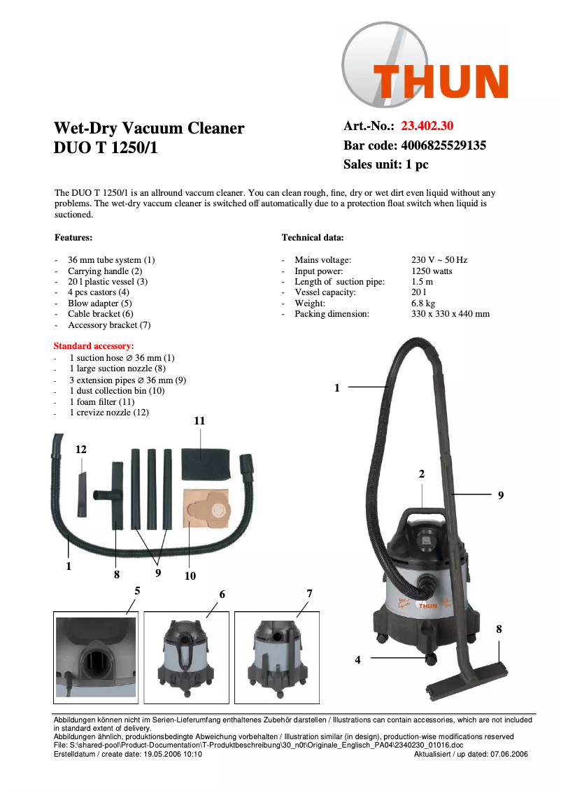 Page n°1 - Manuel utilisateur THUN DUO T 1250/1
