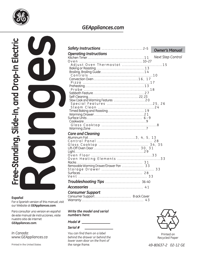 Page n°1 - Manuel d'utilisation et d'entretien GE Profile PS978STSS