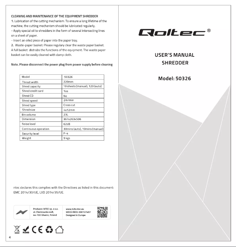 Page n°1 - Manuel utilisateur Qoltec 50326
