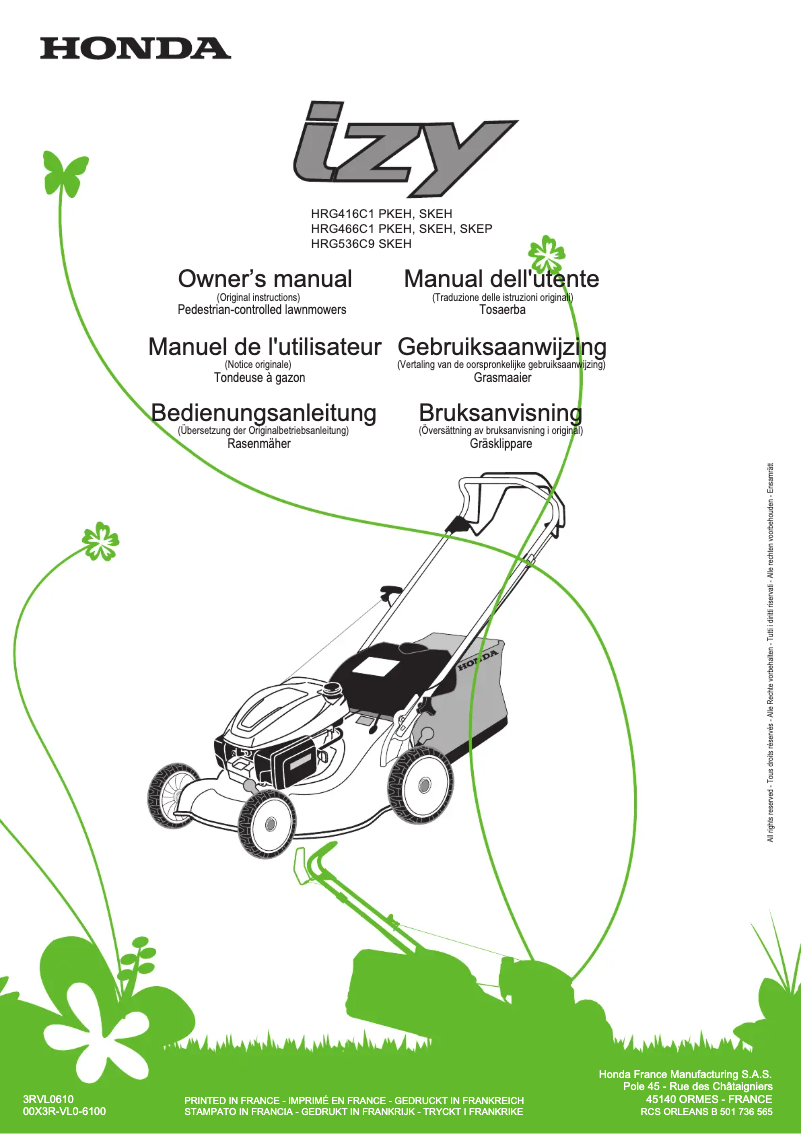 Page 1 de la notice Manuel utilisateur Honda IZY HRG-416PK
