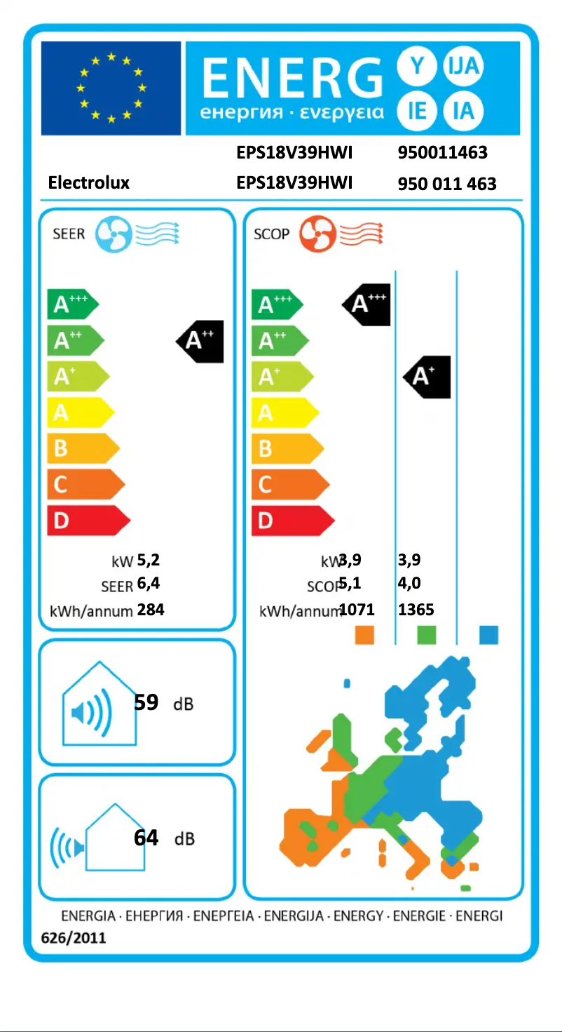 Page n°1 - Label énergétique Electrolux EPS18V39HWI