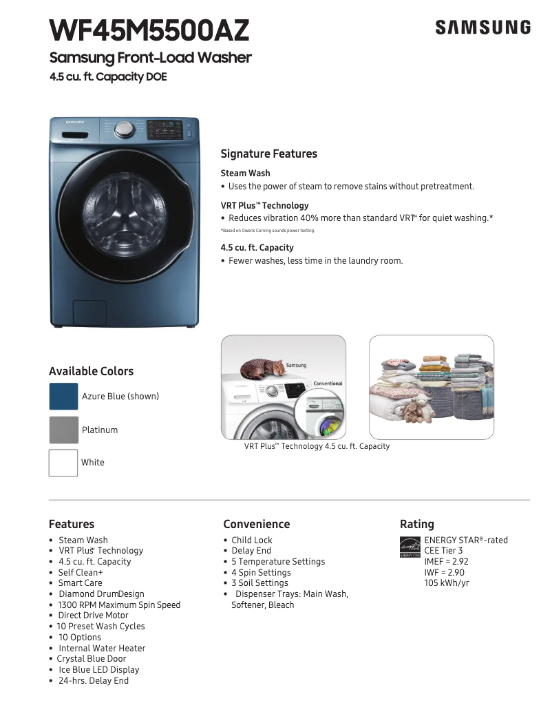 Page n°1 - Fiche technique Samsung WF45M5500A