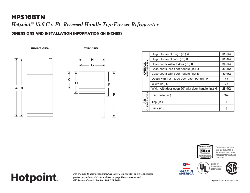 Page n°1 - Fiche technique Hotpoint HPS16BTNRWW