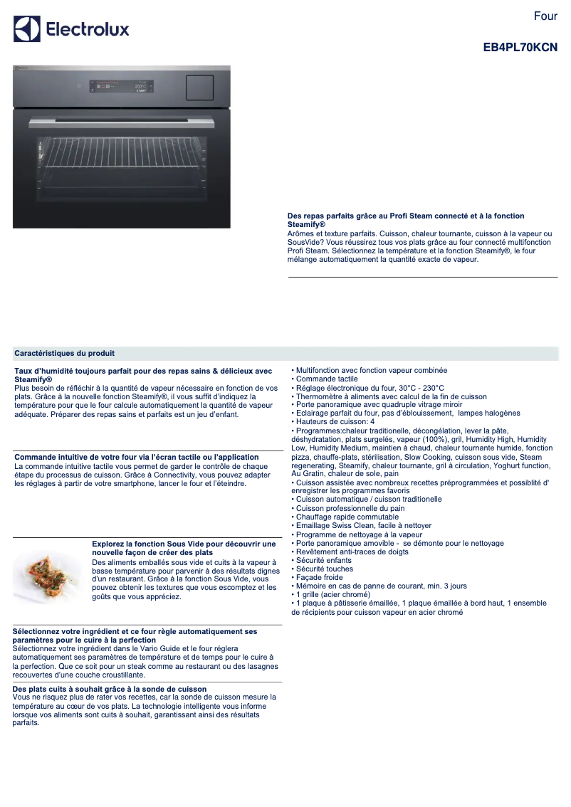 Page n°1 - Fiche technique Electrolux EB4PL70KCN