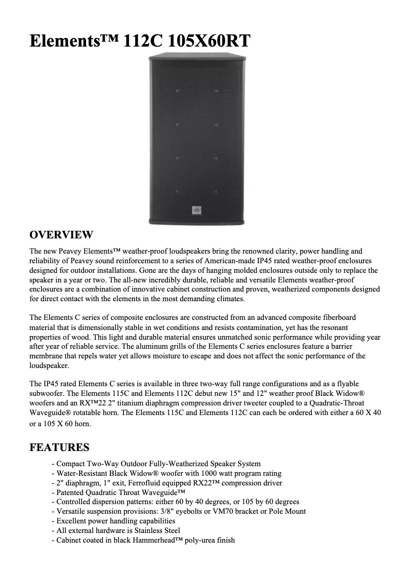 Page 1 de la notice Manuel utilisateur Peavey Elements 112C