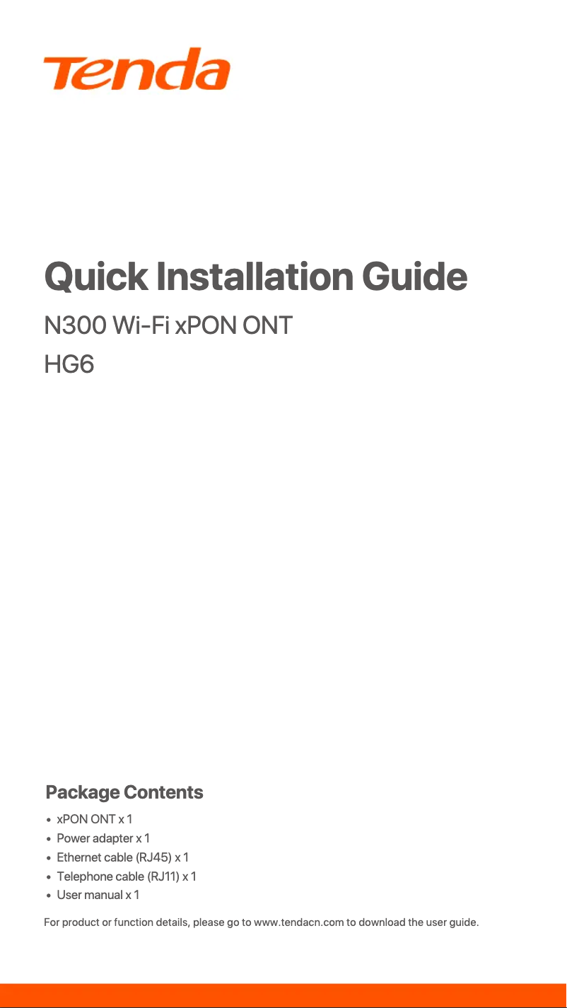 Page n°1 - Guide de démarrage rapide Tenda HG6